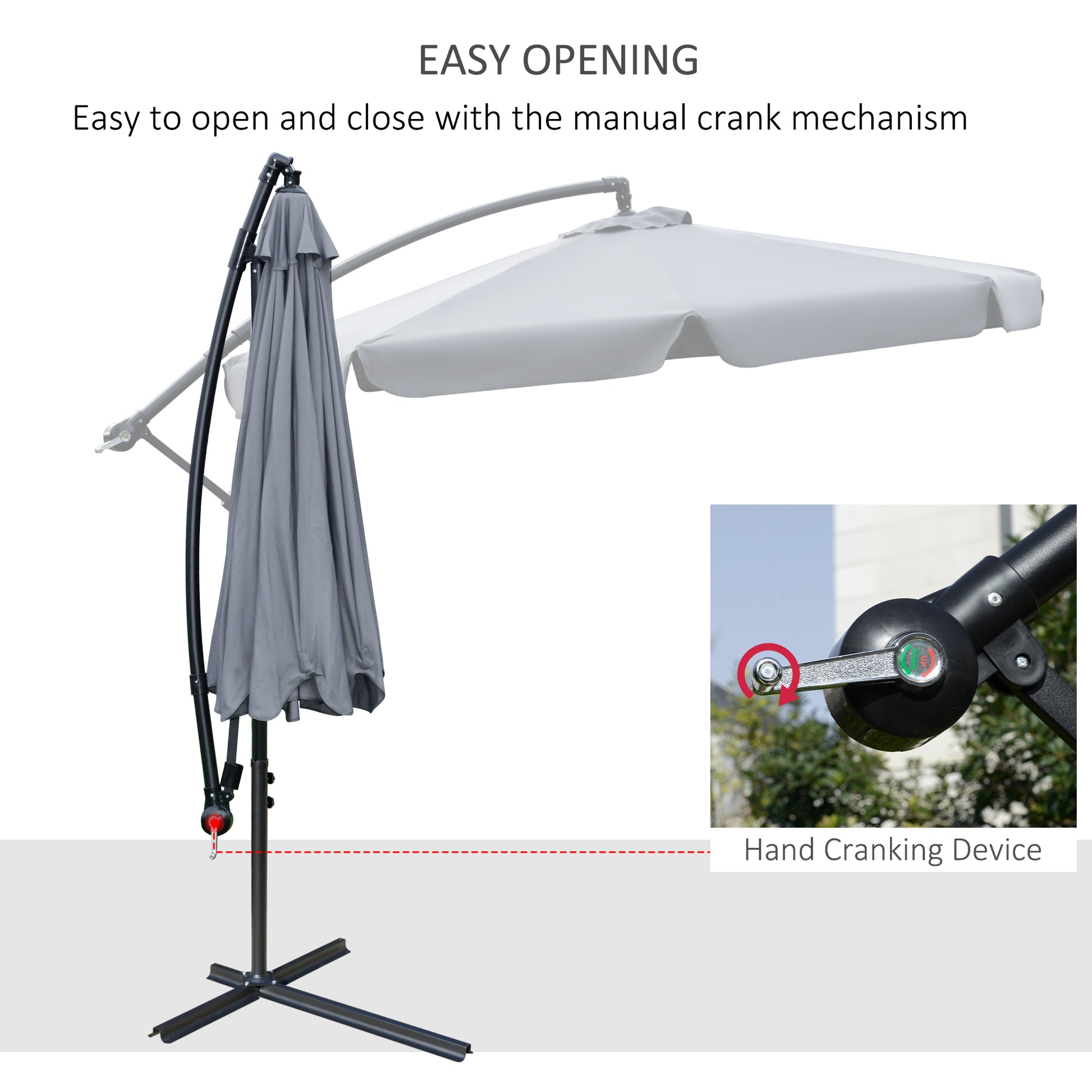 9FT Offset Hanging Patio Umbrella Cantilever Umbrella with Easy Tilt Adjustment, Cross Base and 8 Ribs for Backyard, Poo