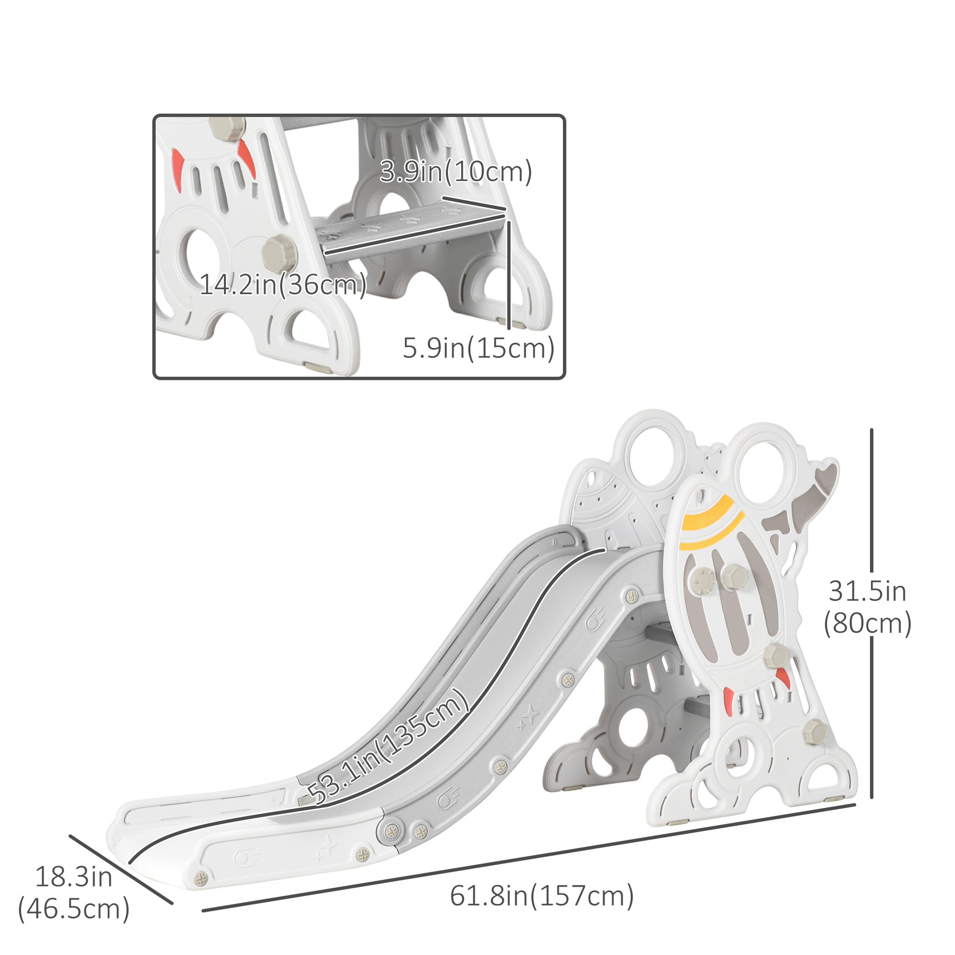 Qaba Toddler Slide Indoor for Kids 1.5-3 Years Old, Space Theme Climber Slide Playset, Grey