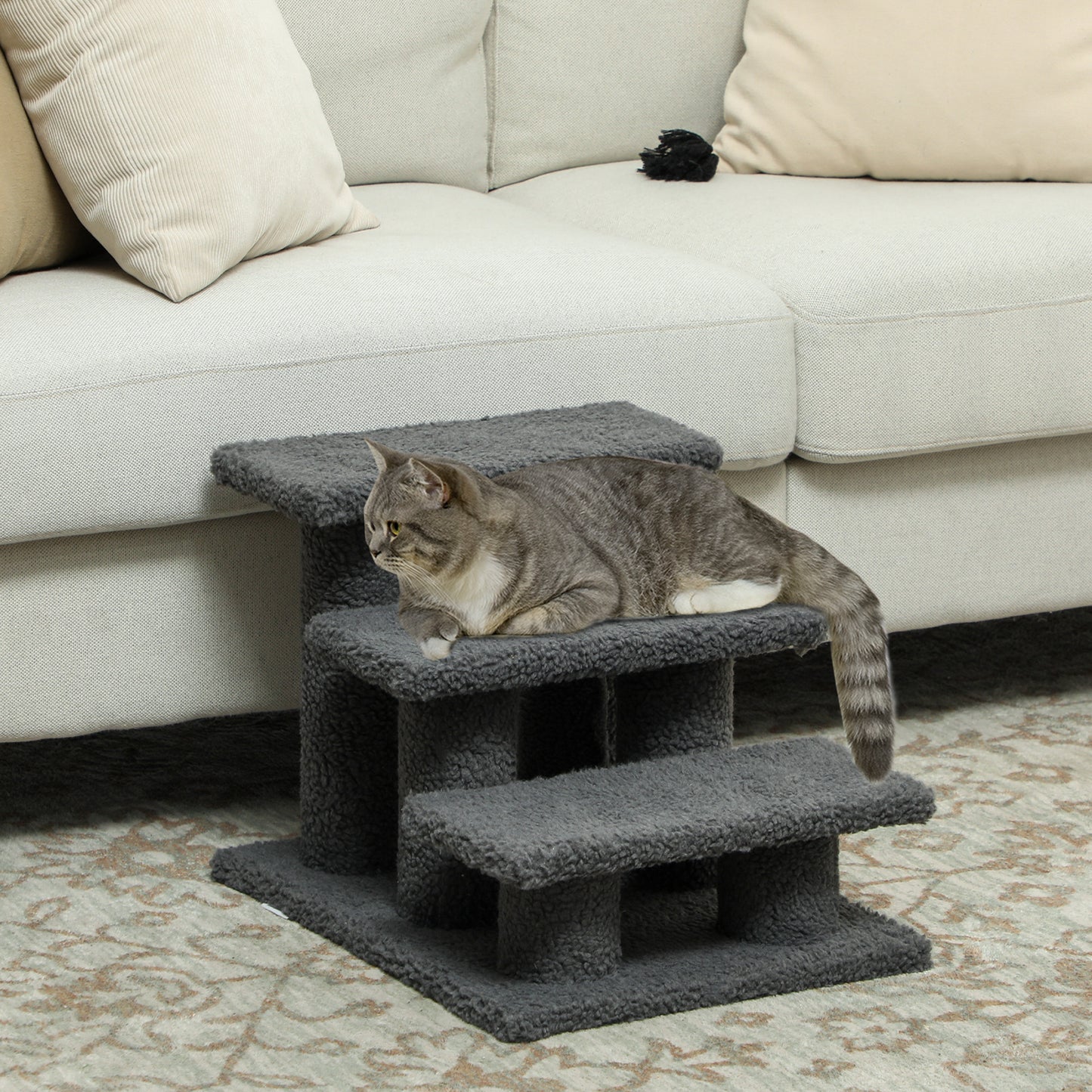 3 Tier Pet Stairs Dog Cat Step Scratch Post Furniture,  Dark Grey