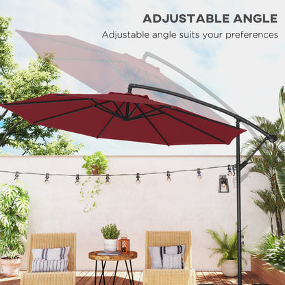 9.7ft Offset Patio Umbrella Garden Hanging Parasol Banana Cantilever Umbrella with Base, Crank, Wine Red