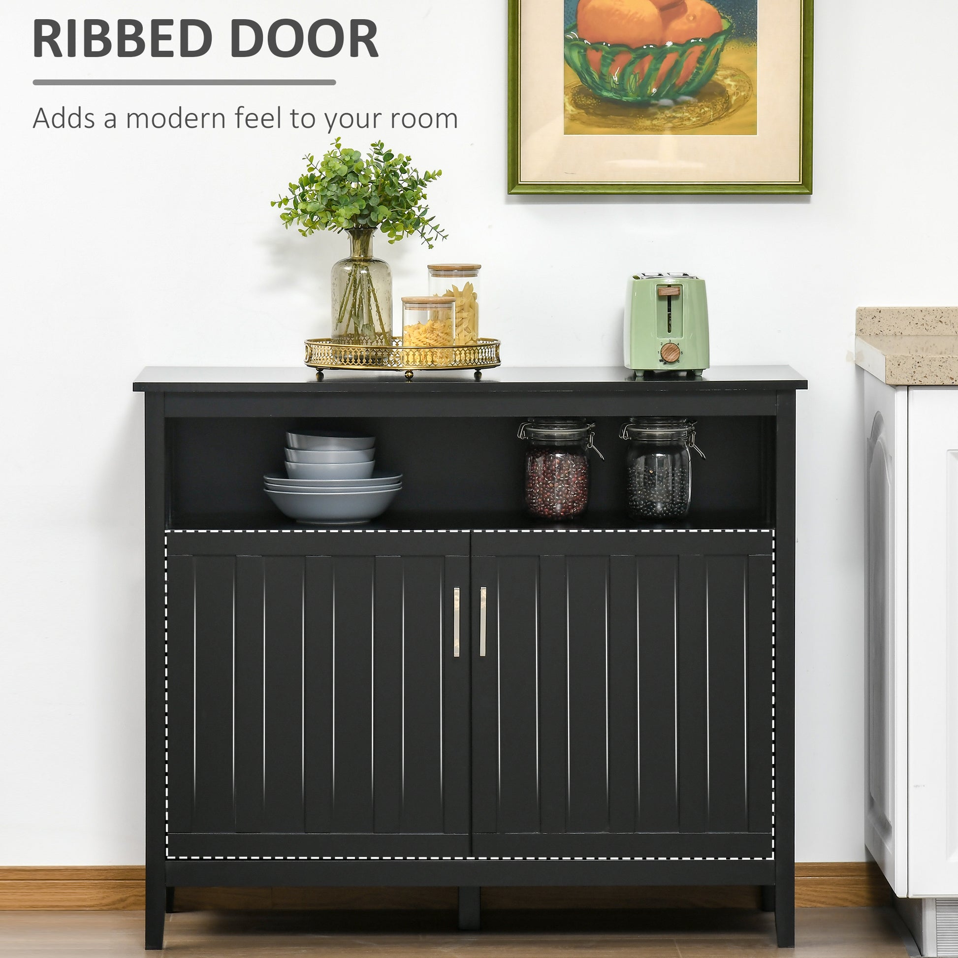 Sideboard Buffet Server Storage Cabinet Console Table with 2 Doors and Adjustable Shelves for Kitchen & Dining Room, Bla