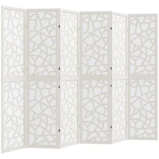 6 Panel Room Divider, 5.6 FT Lightweight Folding Privacy Screen with Geometric Pattern for Living Room, Bedroom, White