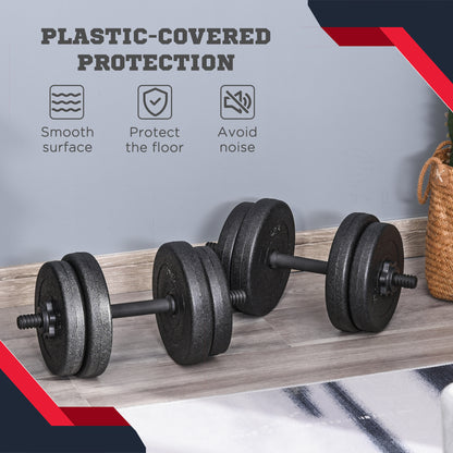 Soozier Adjustable 2 x 22lbs Weight Dumbbell Set for Weight Fitness Training Exercise Fitness Home Gym Equipment, Black 