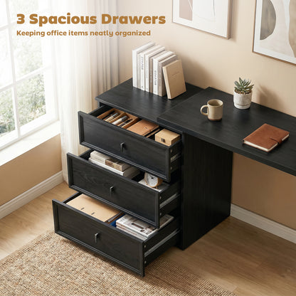 L Shaped Computer Desk Home Office Desk with 3 Drawers Black Wood Grain