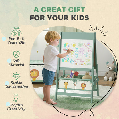 Qaba Art Easel for Kids, Double-Sided Whiteboard & Chalkboard with Paper Roll, 2 Storage Boxes, Gift for Boys, Girls, Gr