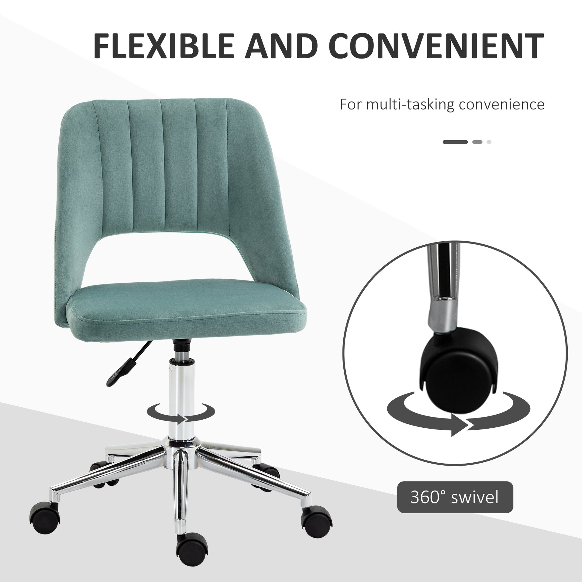 Mid Back Office Chair Velvet Fabric Swivel Scallop Shape Computer Desk Chair, Green