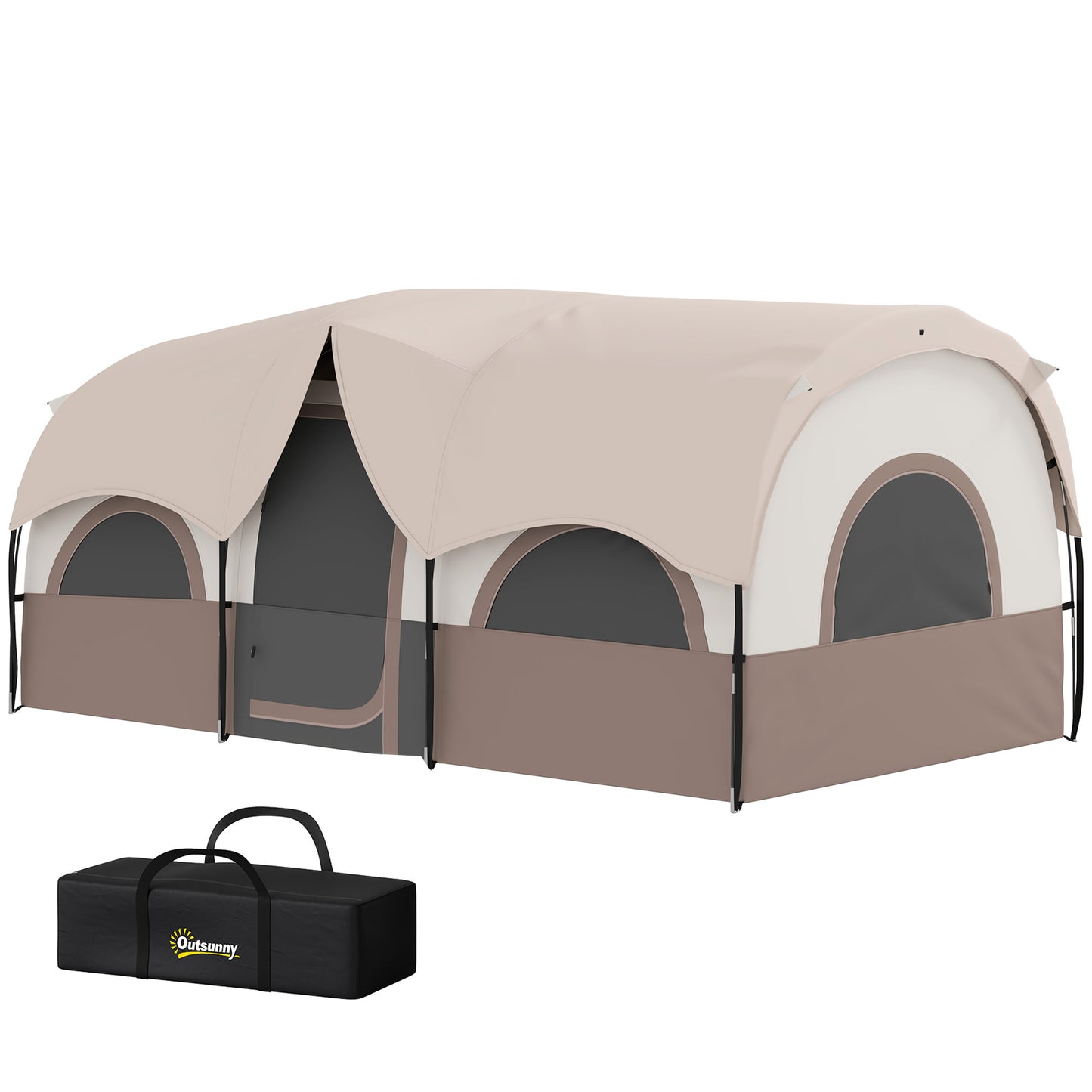 4 Person Camping Tent, 3 Room Cabin Tent, 3000mm Waterproof and UPF30+ with Sewn in Groundsheet and Carry Bag, Khaki