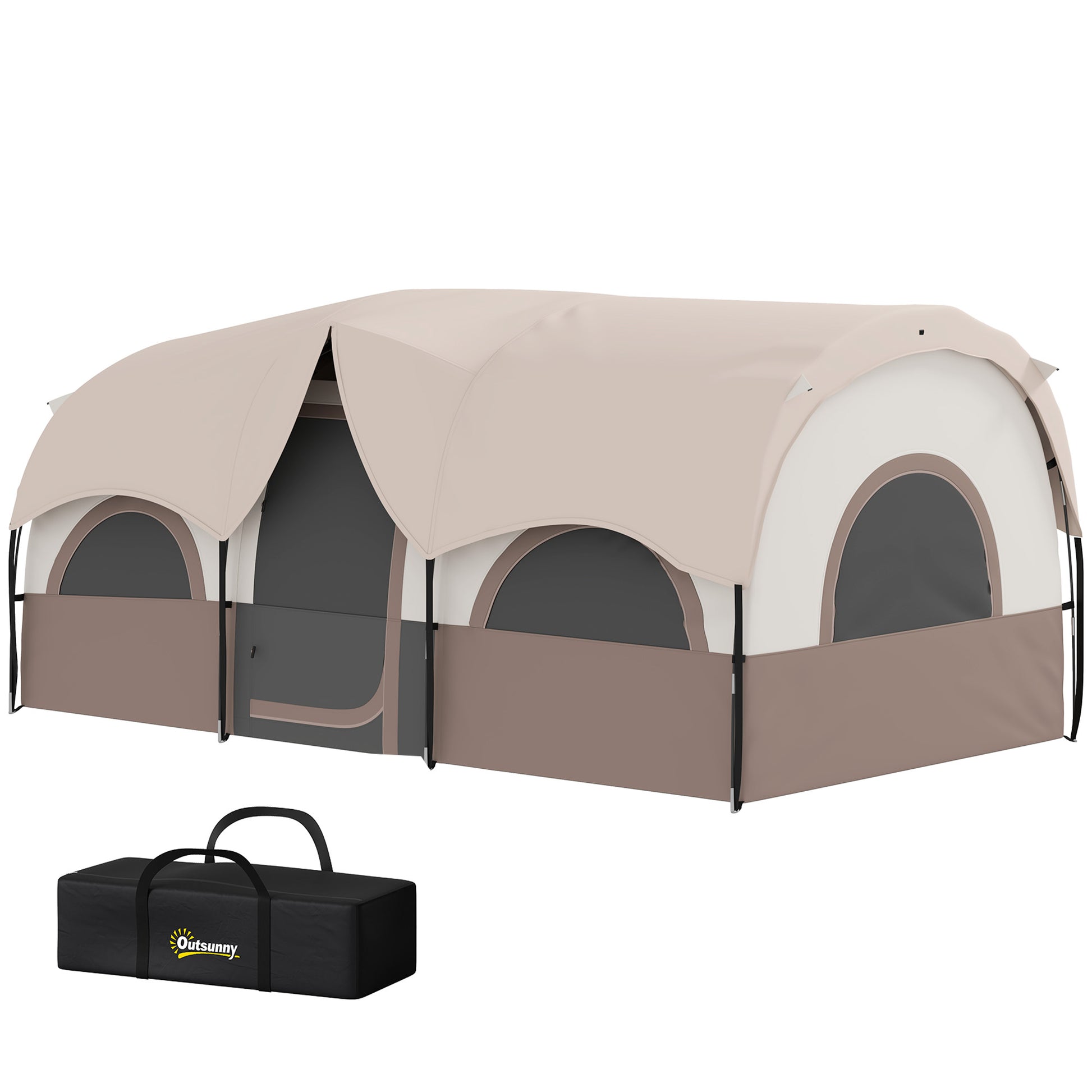 4 Person Camping Tent, 3 Room Cabin Tent, 3000mm Waterproof and UPF30+ with Sewn in Groundsheet and Carry Bag, Khaki