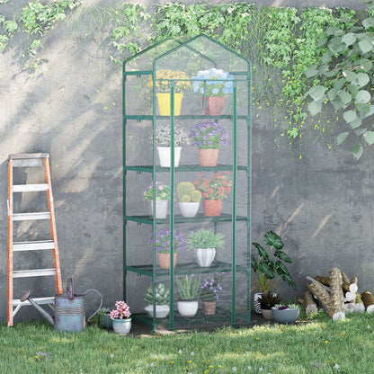 5 Tier Mini Greenhouse, Portable Outdoor Flower Stand with Shelf Clips, Indoor Greenhouse with Steel Frame, Transparent,