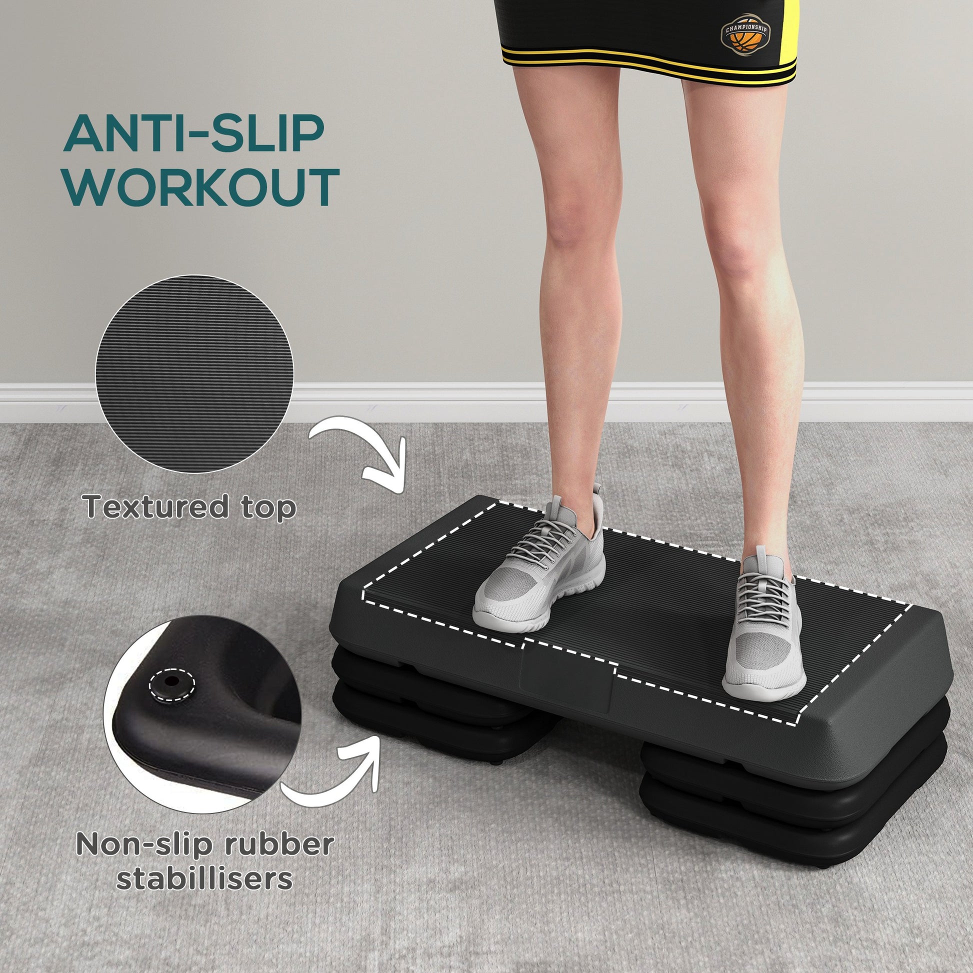 Soozier Adjustable Aerobic Stepper, 3-Level with Risers 4", 6", 8" Exercise Step Platform for Home Gym Fitness Workout, 