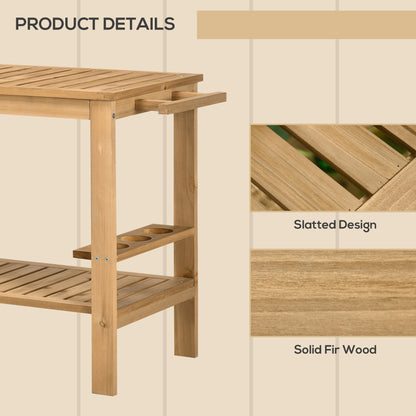 Outdoor Bar Cart, Wood Rolling Home Bar & Serving Cart with 2 Shelves, Wine Bottle Holders for Garden, Dining Room, Natu