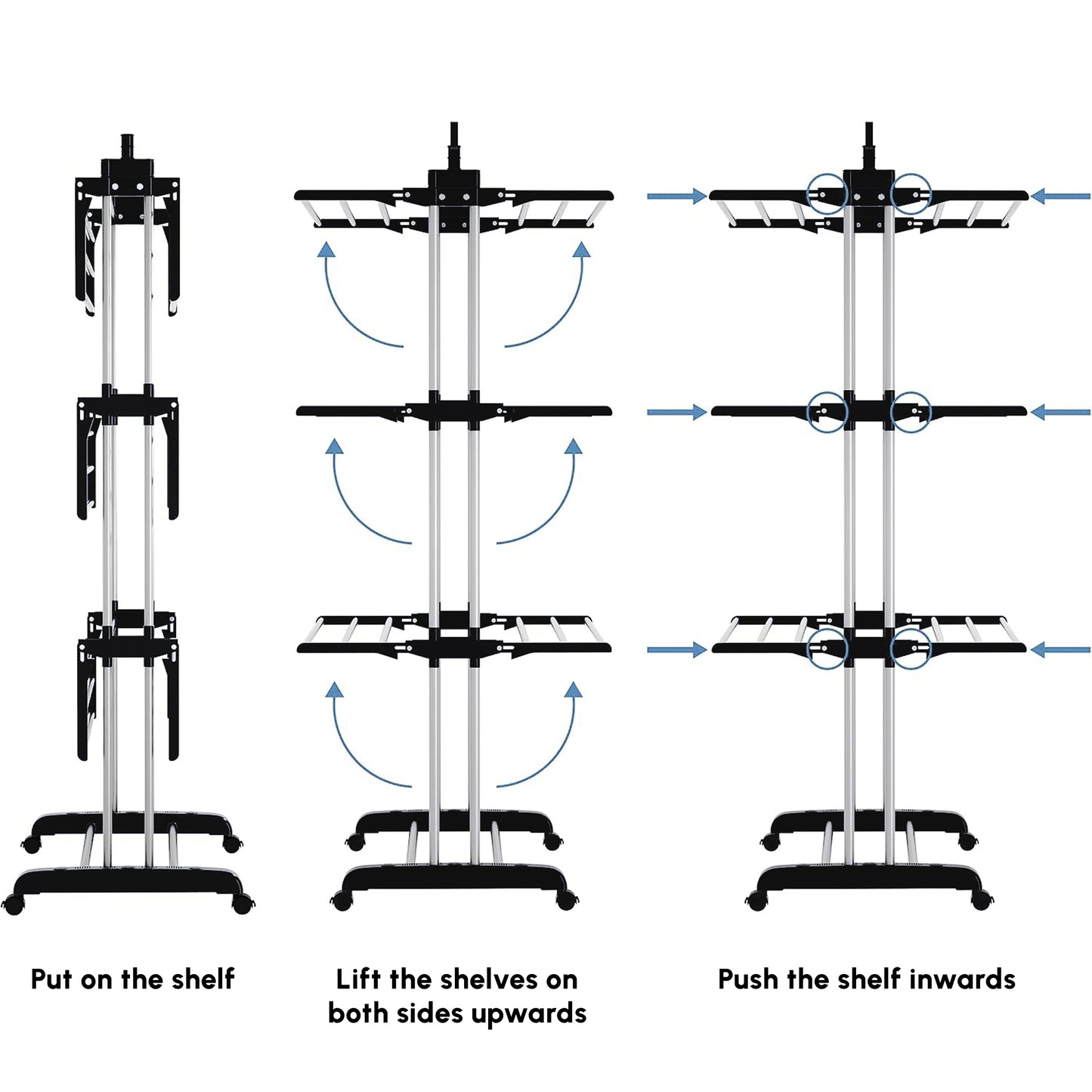 Foldable Clothes Drying Rack, 4-Tier Steel Laundry Rack for Drying Clothes with 2 Side Wings and 4 Castors, Indoor and O