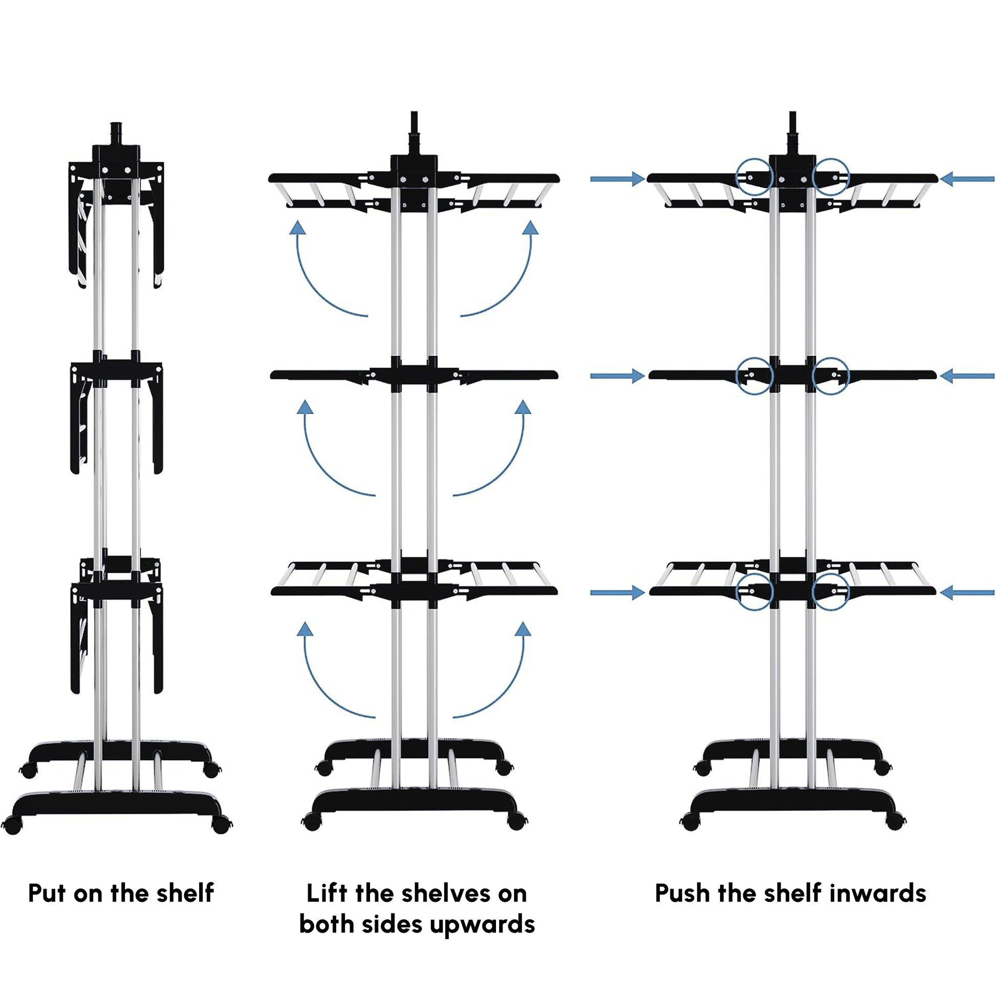 Foldable Clothes Drying Rack, 4-Tier Steel Laundry Rack for Drying Clothes with 2 Side Wings and 4 Castors, Indoor and O