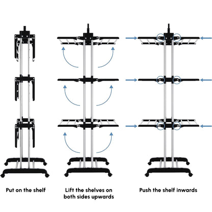 Foldable Clothes Drying Rack, 4-Tier Steel Laundry Rack for Drying Clothes with 2 Side Wings and 4 Castors, Indoor and O