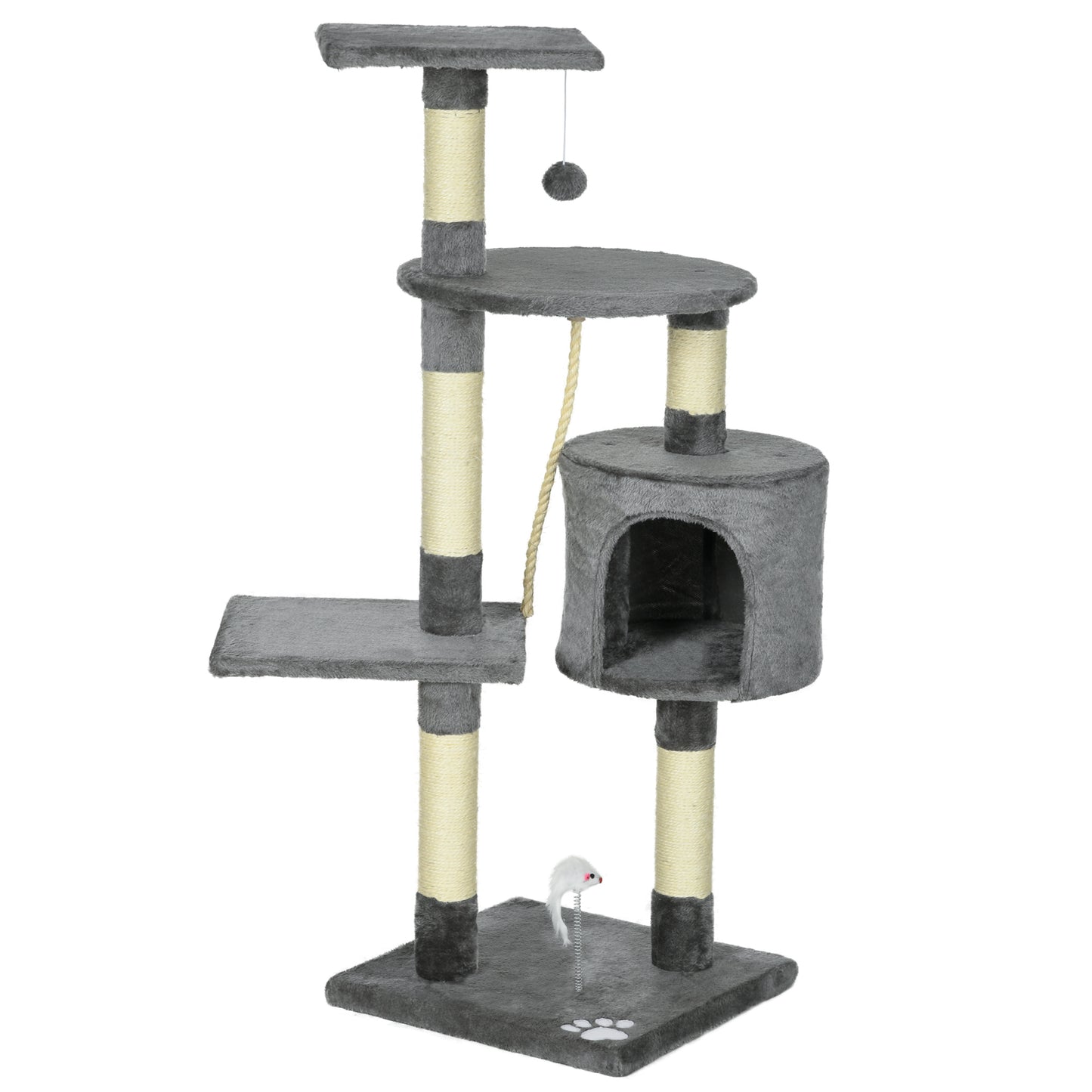 46Inch Scratching Cat Tree, Multi Level Cat Tower for Large Cats Adult with Toys and Condo, Grey