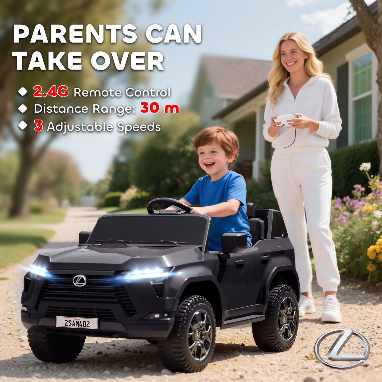 Qaba 12V Ride On Car, Licensed Lexus GX550, 2-Seater Kids Electric Vehicle with Remote Control and Suspension System, Bl