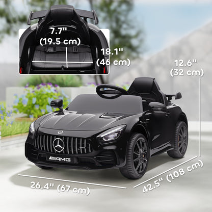 Qaba Mercedes-Benz AMG GTR Licensed 12V Battery Powered Kids Electric Car w/ Remote, Soft Start, Lights, Music Horn, Bla