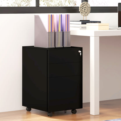 Vertical Steel Filing Cabinet on Wheels, 3-Drawer Lockable File Cabinet with Adjustable Hanging Bar for A4, Legal and Le