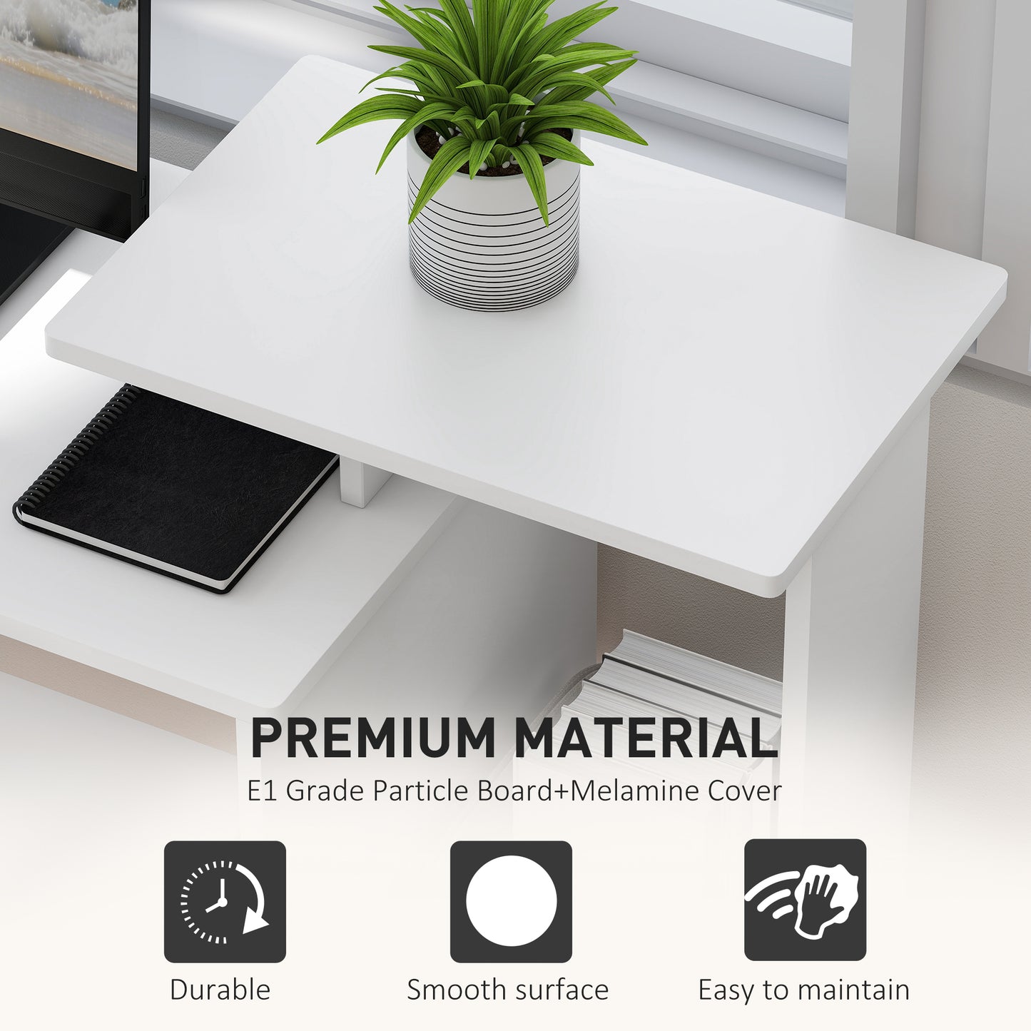Computer Desk with Sliding Keyboard Tray Storage Drawer Shelf Home Office Workstation White