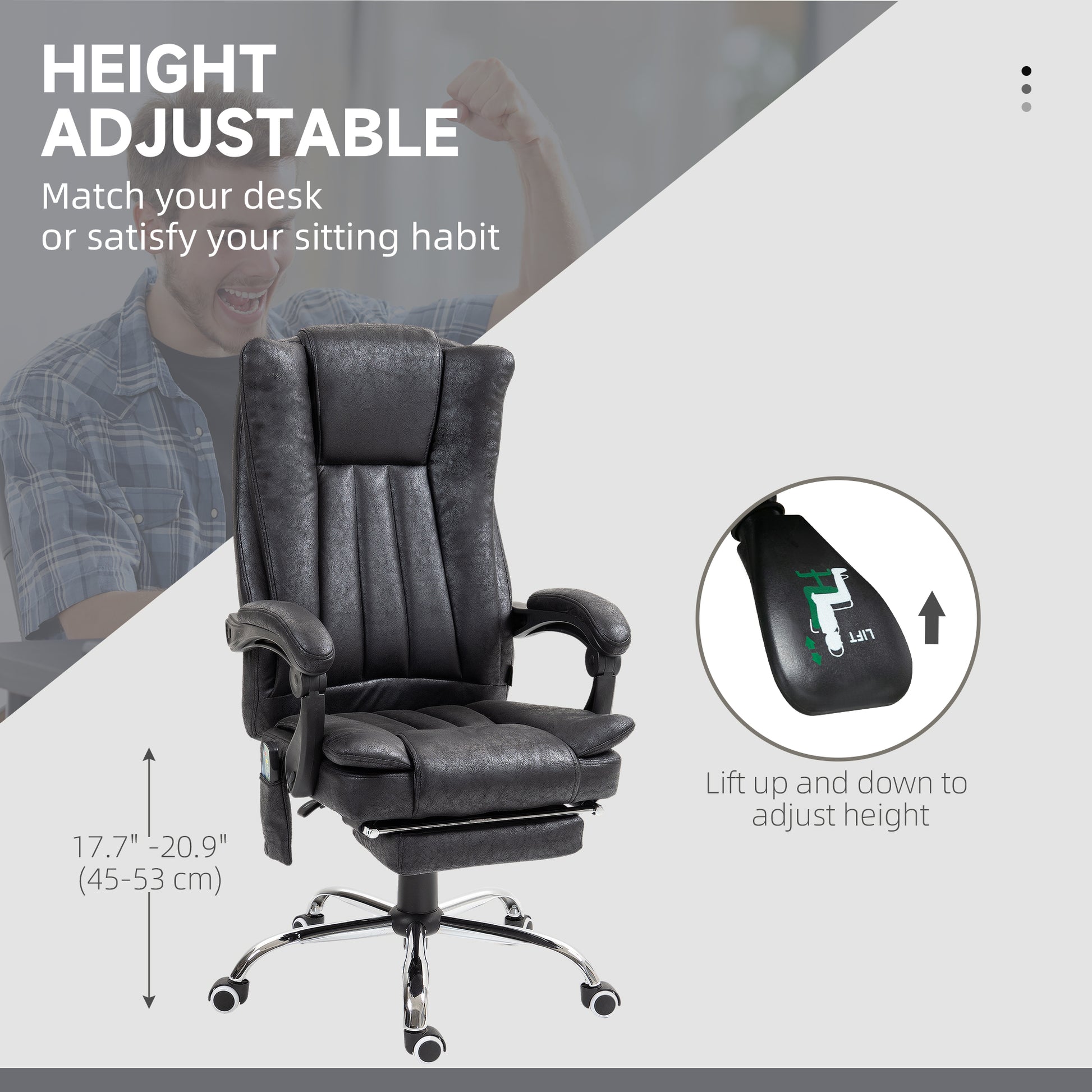 Office Chair 6-point Vibration Massage Chair Micro Fiber Recliner with Retractable Footrest Black