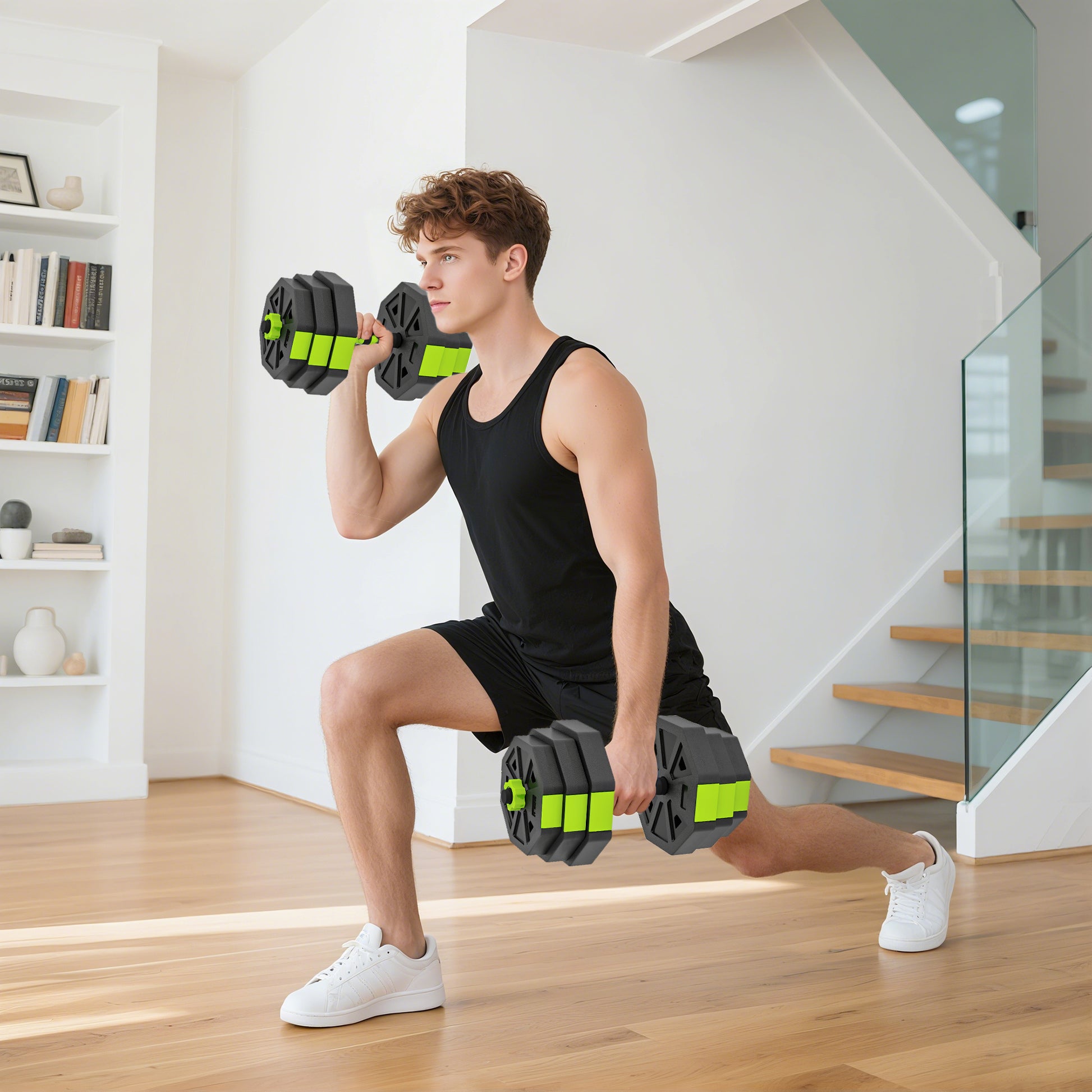 Soozier 6-in-1 Adjustable Dumbbell Set, Used as Kettlebell, Barbell, Dumbbell, Push-Up Stand, 55lbs Free Weights Set, Gr