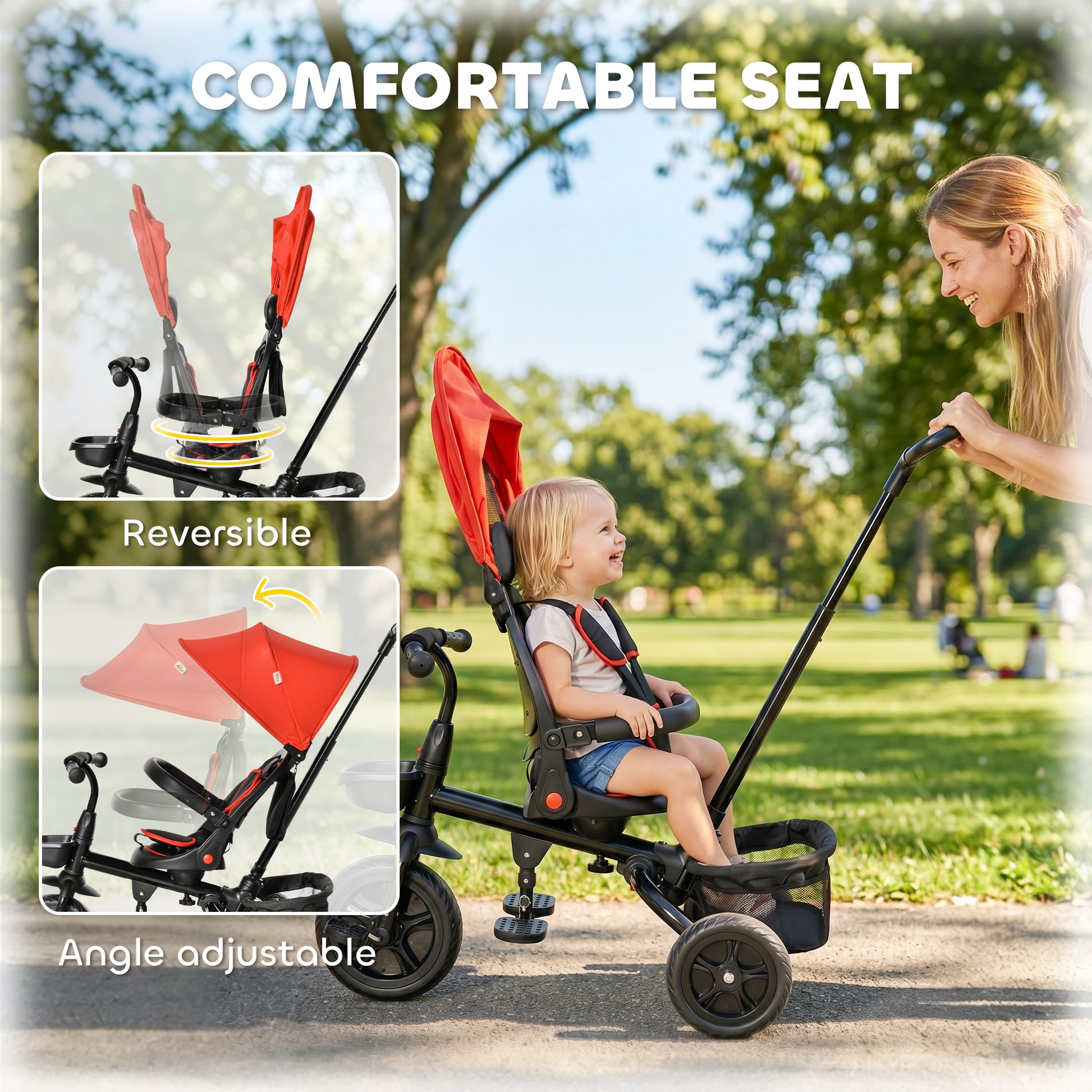 Qaba Tricycle for Toddler 5 in 1 Kids Trike, Foldable Converts Stroller to Toddler Bike, Adjustable Backrest & Curved Ca