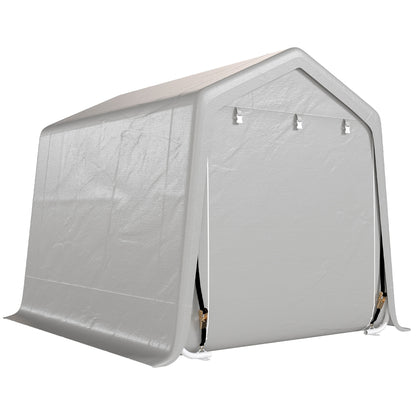 9.2' x 7.9' Garden Storage Tent, Patio Storage Shelter w/ Metal Frame and Double Zipper Doors, Light Grey