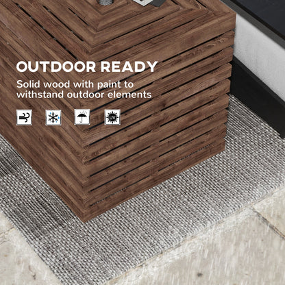 2-in-1 Outdoor Umbrella Base Storage Box Wooden Patio Side Table, Brown