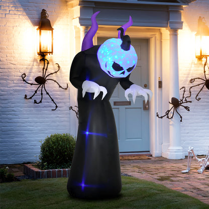 7ft Inflatable Halloween Ghost with Horns, Blow-Up Outdoor LED Yard Display with Flame Effect for Garden, Lawn, Yard, Pa