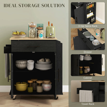 Rolling Island with Wheels for Kitchen, Kitchen Island on Rollers with Power Outlets, Drawer and Doors