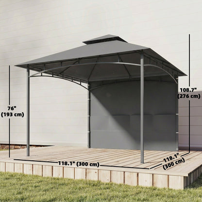 10' x 10' Patio Gazebo, Double Roof Outdoor Gazebo Canopy Shelter with Storage, Hook, Metal Frame, Dark Grey