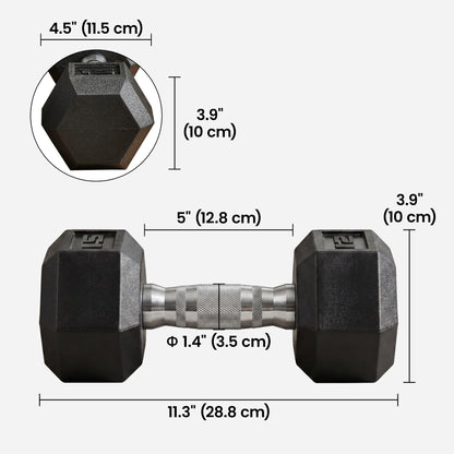 Soozier Rubber Dumbbells Weight Set, Total 30lbs Dumbbell Hand Weight for Body Fitness Training for Home Office Gym, 2 x