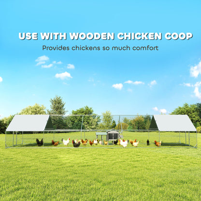 Metal Chicken Coop with Water- and UV-Protection Cover for Backyard Hen, Duck, Rabbit, 32.8' x 9.8' x 6.4'