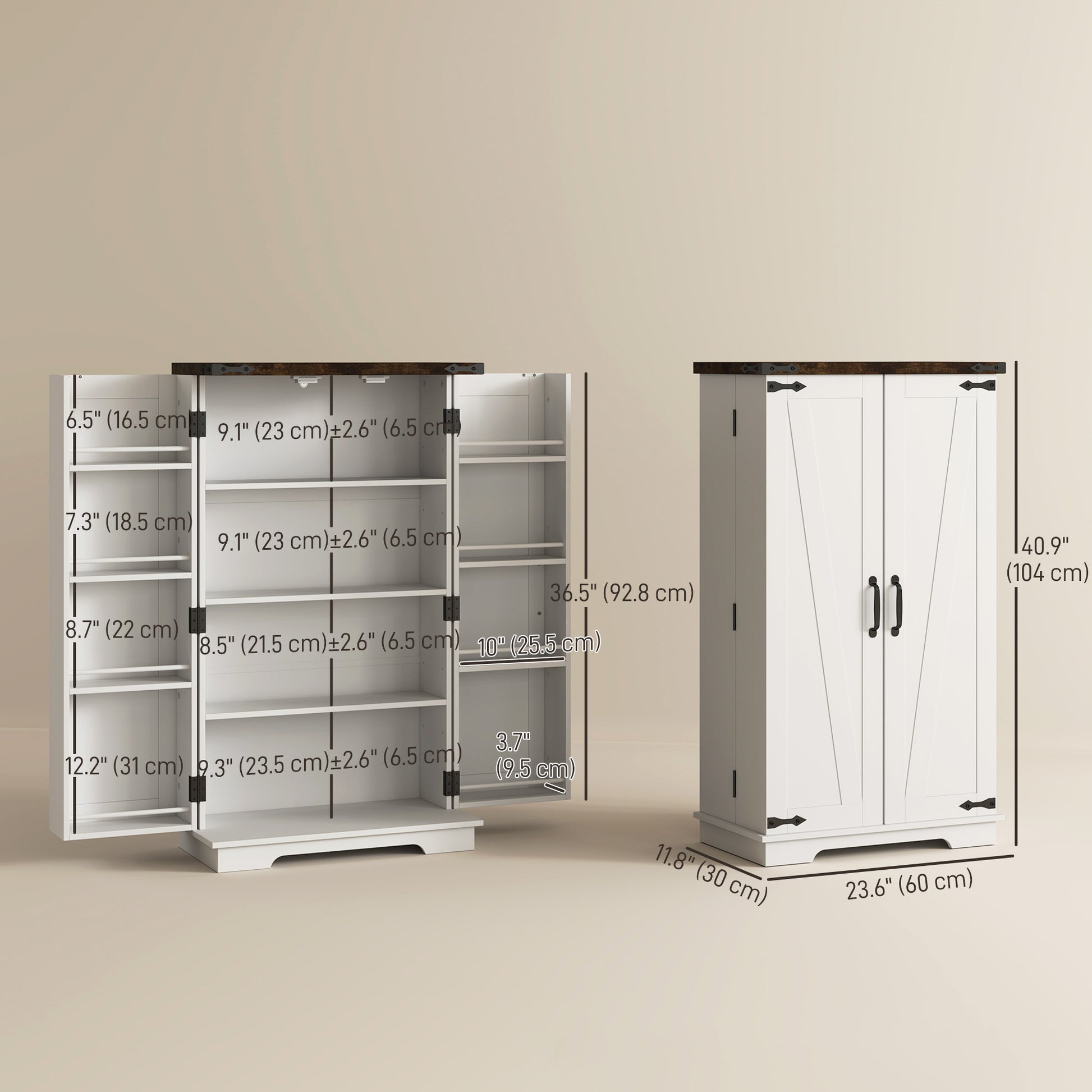 Kitchen Pantry Cabinet with 4-tier Shelving, 6 Spice Racks, Farmhouse Storage Cabinet with Adjustable Shelves, Easy Clea