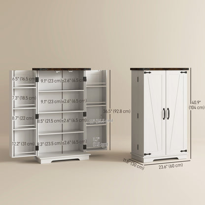 Kitchen Pantry Cabinet with 4-tier Shelving, 6 Spice Racks, Farmhouse Storage Cabinet with Adjustable Shelves, Easy Clea