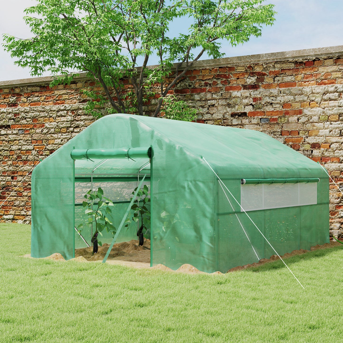Walk-in Tunnel Greenhouse with Galvanized Steel Frame, Doors & Windows, Wind Resistant, Garden Planting Warm House, 13' 