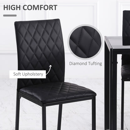 Modern Dining Chairs Set of 4, Upholstered Faux Leather Kitchen Chairs with Rhombic Tufting and Metal Legs for Living Ro