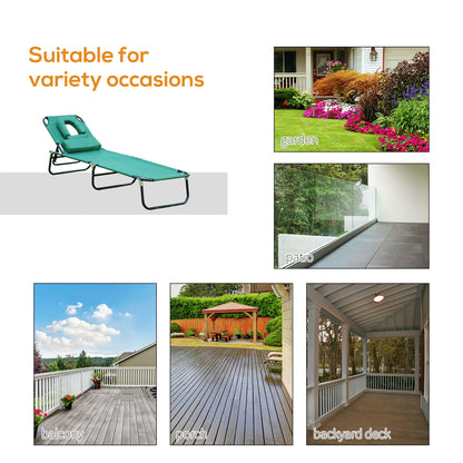 Folding Outdoor Lounge Chair, Portable Reclining Beach Lounger with Face Hole, Detachable Pillow, 3-Position Adjustable 