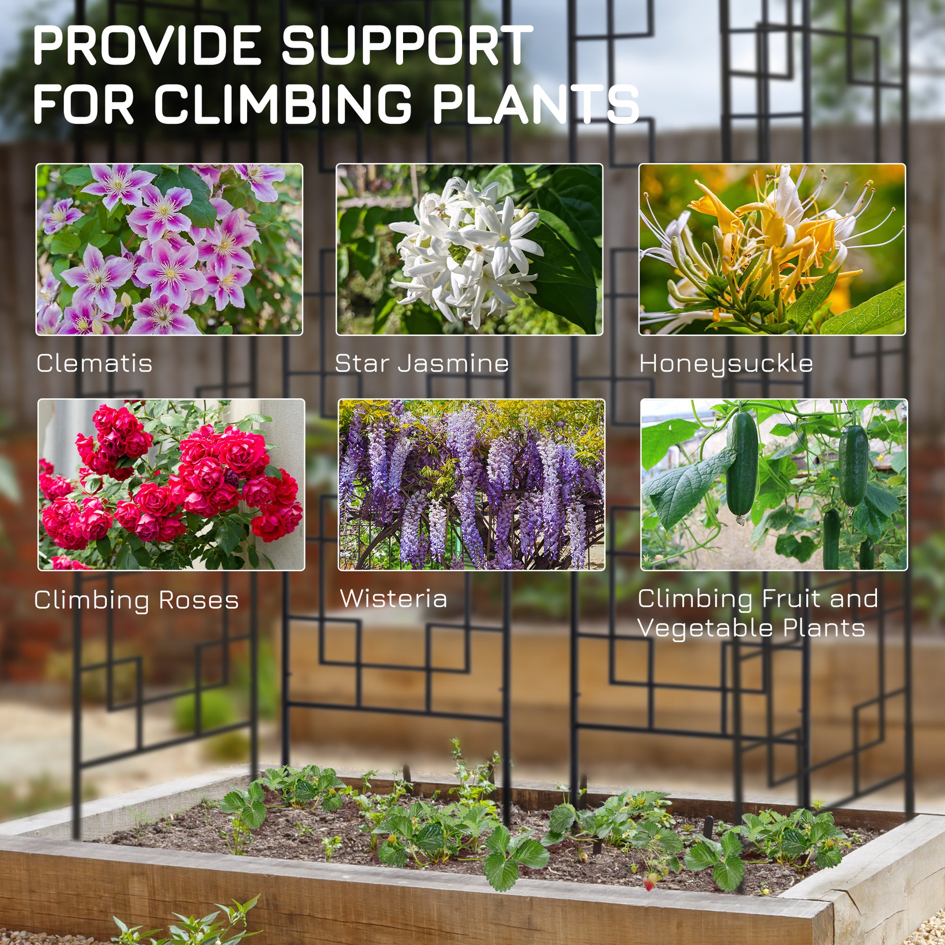 4 Pack Garden Trellis for Climbing Plants, Outdoor Metal Grid Panels for Roses, Vine Flower, Cucumber, Clematis, 72" Tal