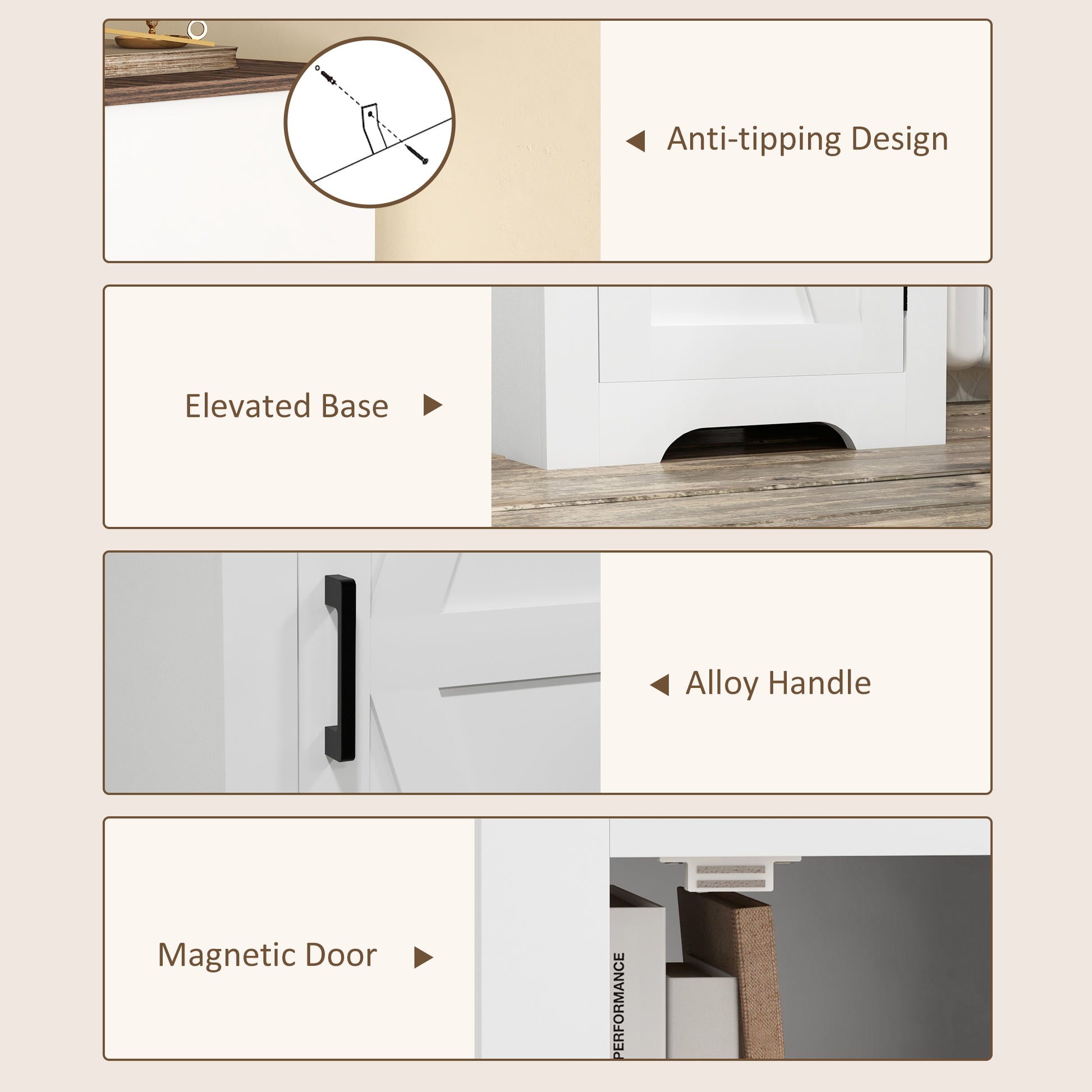 Farmhouse Accent Cabinet with Adjustable Shelf Barn Door Storage Cabinet for Living Room Floor Pantry Cabinet White