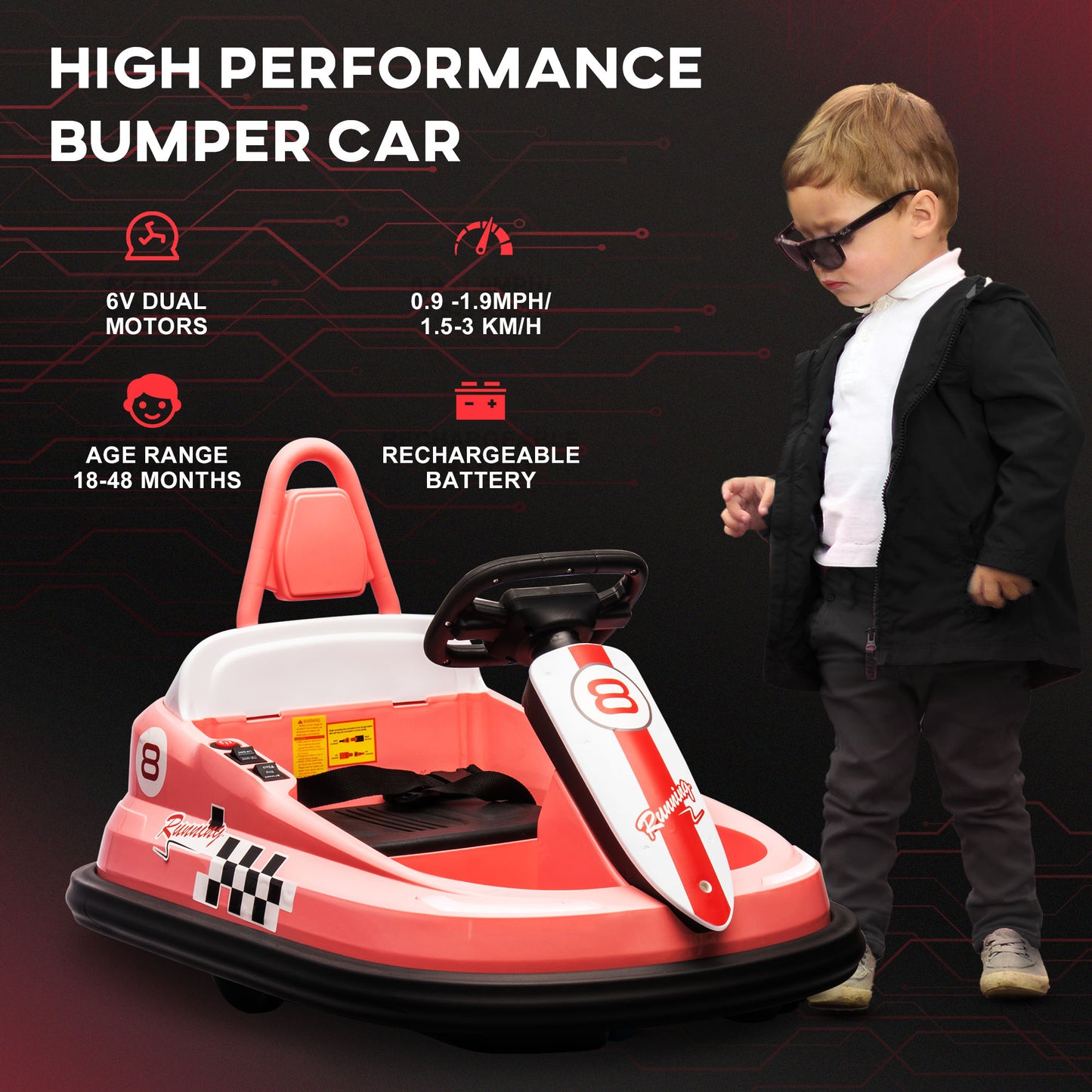 VarietyKart Kids Bumper Car, 6V 360° Rotation Electric Ride on Car, Twin Motors Battery Powered Toy with Music, Horn and