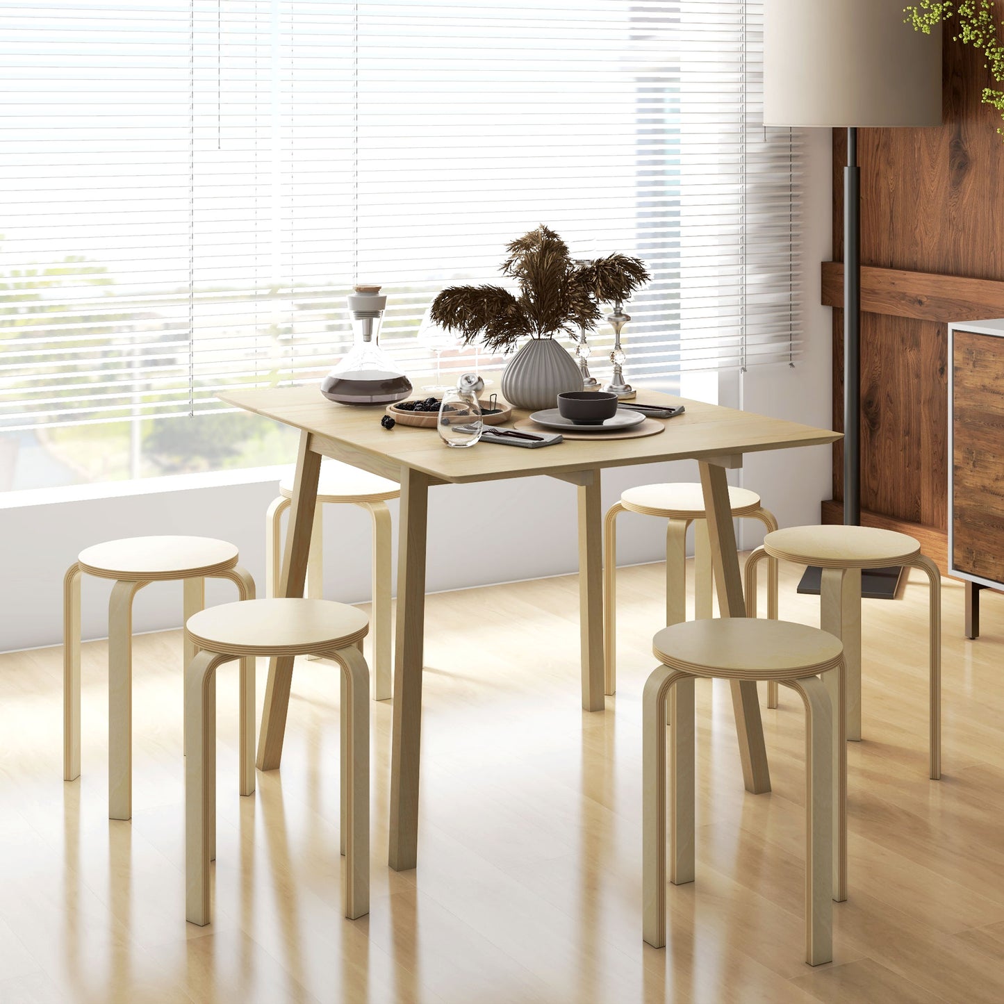 Round Stackable Chairs Set of 6, 18-Inch Backless Stacking Stools for Kitchen, Dining Room, Office, Outdoors
