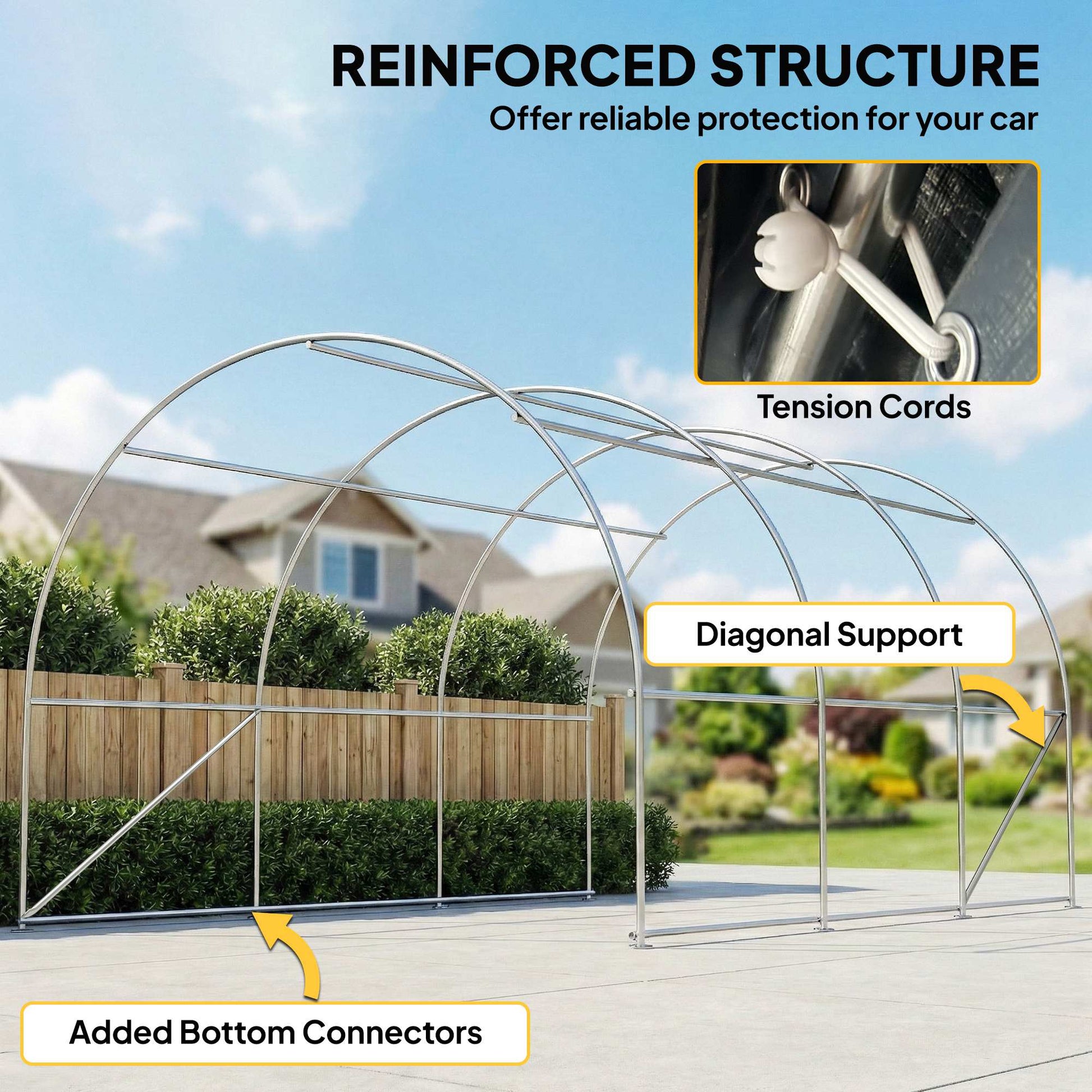 10' x 16' Heavy Duty Portable Carport Tent with Zippered Door, PE Cover for Car, Boat, Motorcycle, Bike, Beige