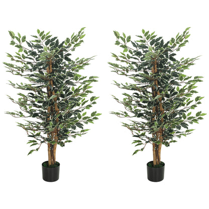 Artificial Tree, Fake Ficus Tree with Leaves, Faux Plant in Nursery Pot for Indoor Decoration