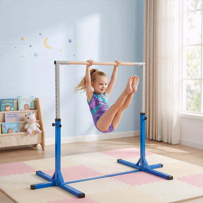 Soozier Professional Gymnastics Bar for Kids, Toddler Home Gymnastics Equipment with 13-level Adjustable Height, Blue