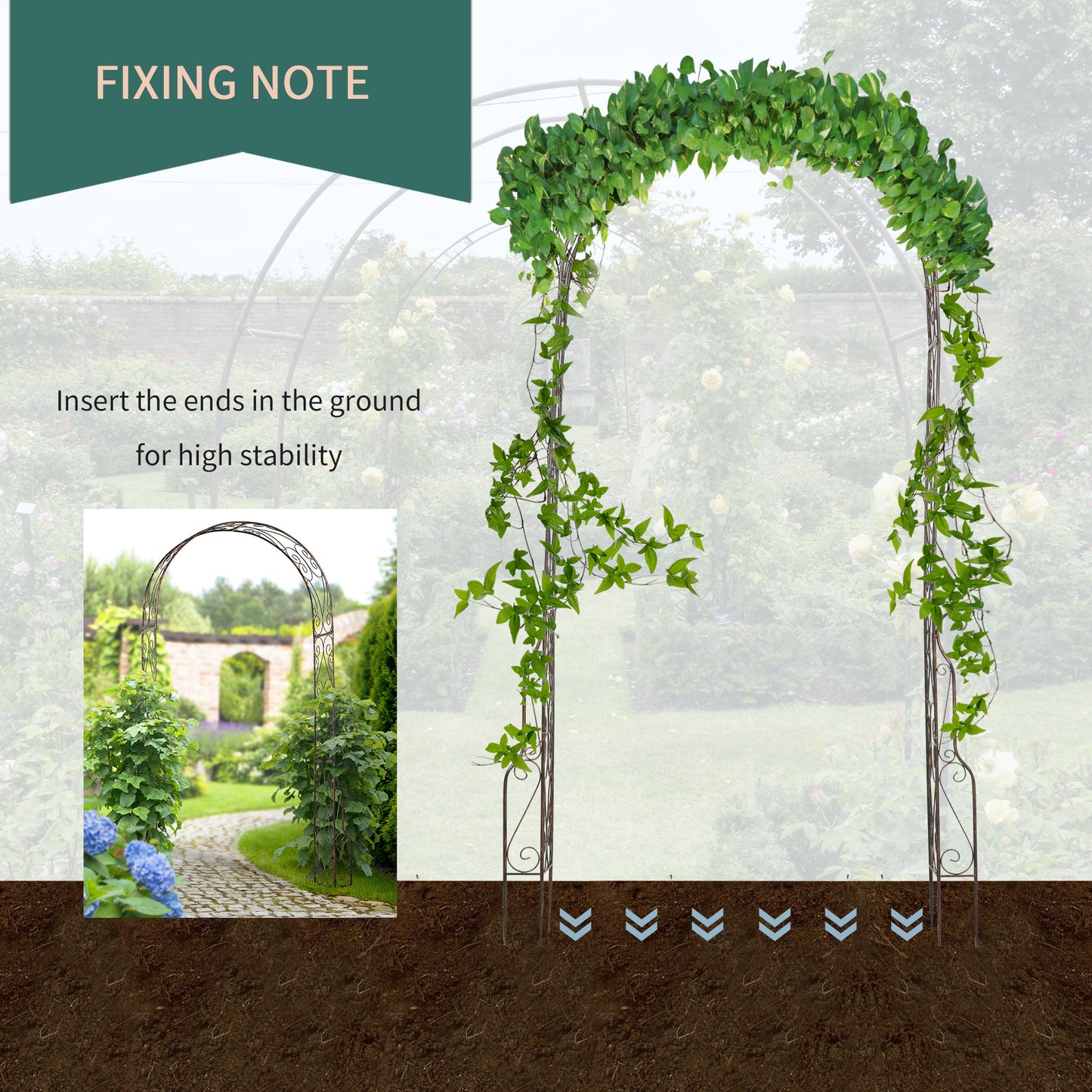7.5ft Garden Metal Arch Outdoor Walkway Arbor for Decorative Climbing Vine Plants Party Wedding Ceremony Decoration Acce