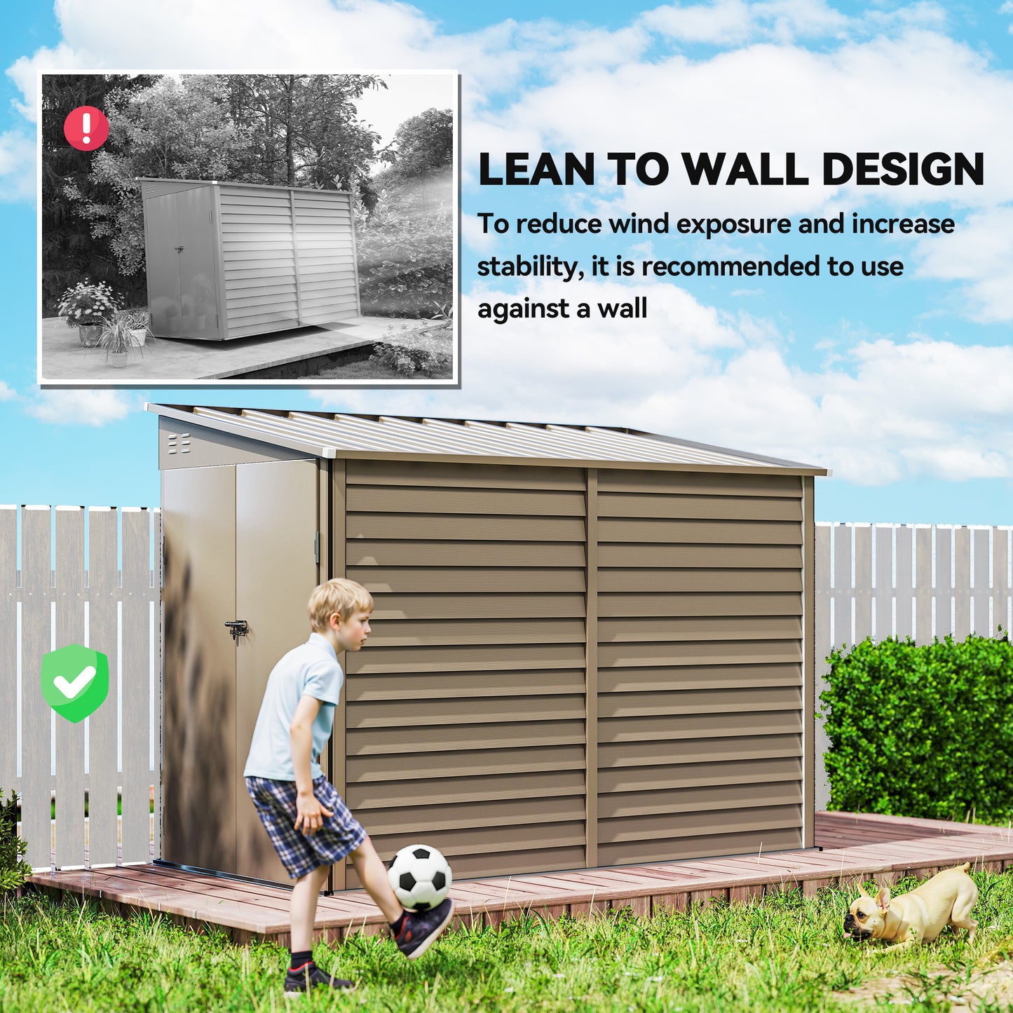 4.6' x 9' Steel Outdoor Storage Shed, Lean to Shed, Metal Tool House with Foundation Kit, Lockable Doors, Gloves and 2 A