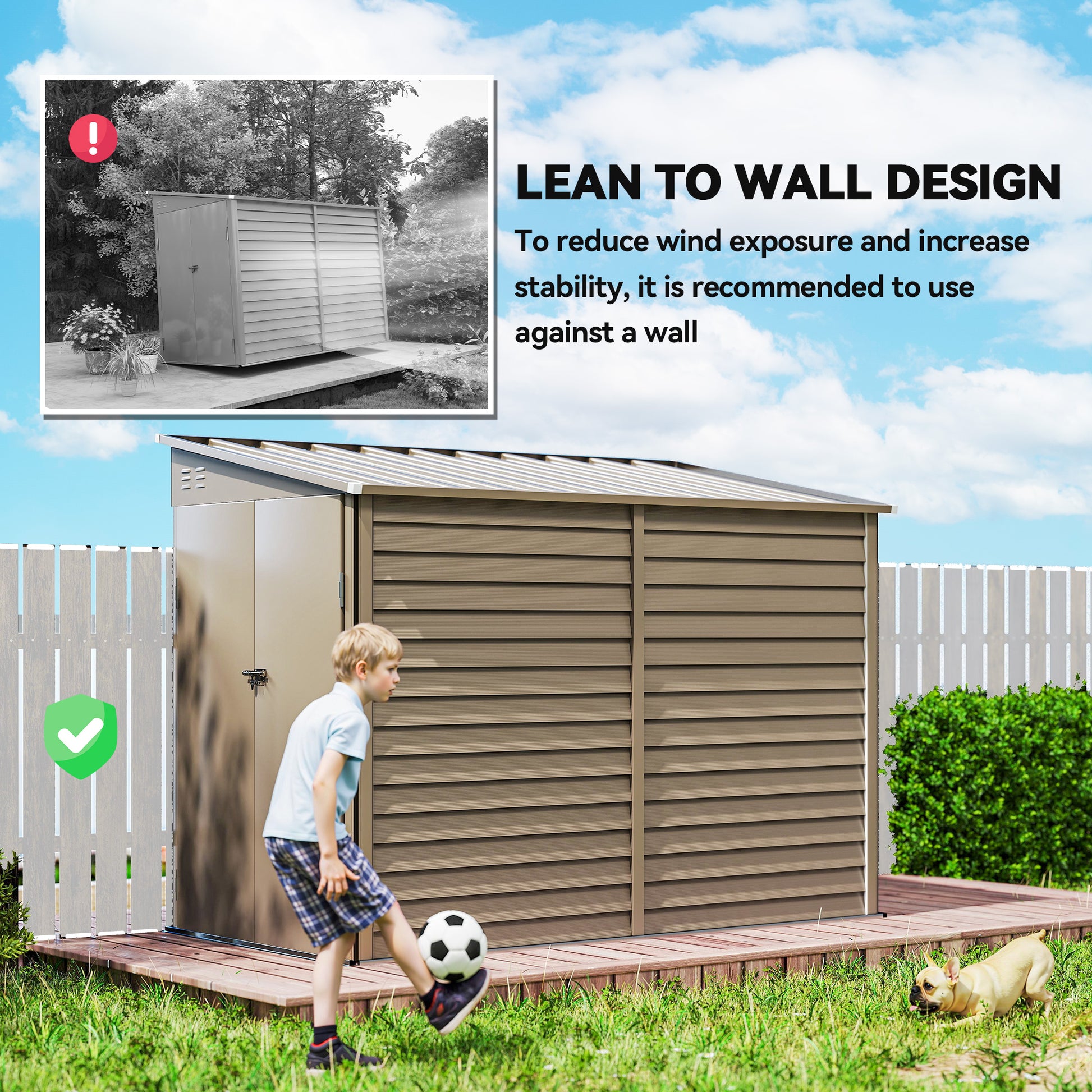 4.6' x 9' Steel Outdoor Storage Shed, Lean to Shed, Metal Tool House with Foundation Kit, Lockable Doors, Gloves and 2 A