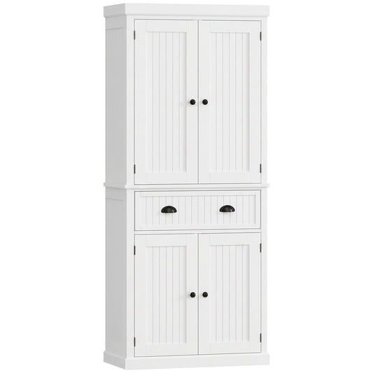 72" Kitchen Pantry, Freestanding Storage Cabinet with Drawer, Doors, White