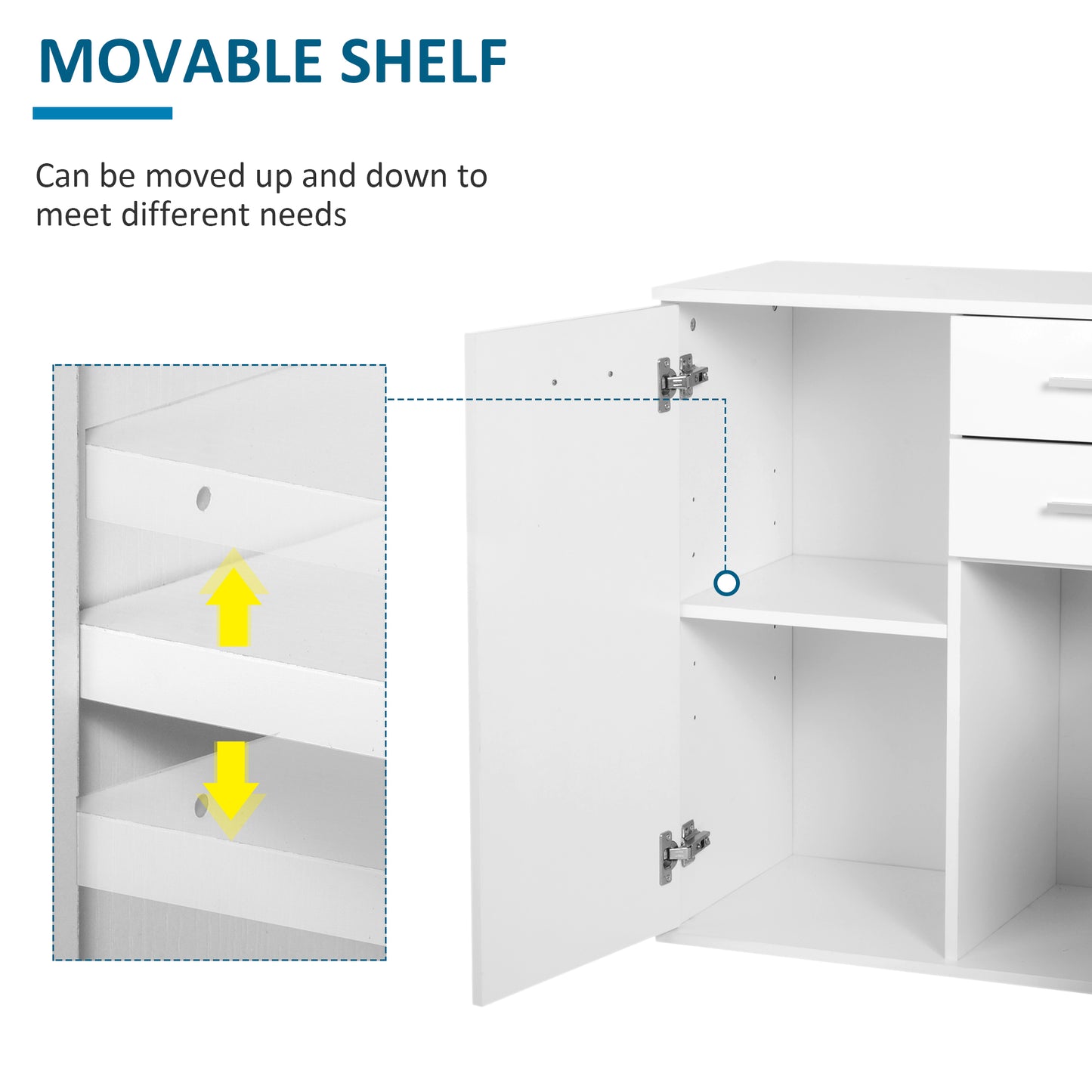 High Gloss Sideboard with 2 Drawers and 2 Doors, Buffet Cabinet with Adjustable Shelf, Coffee Bar Cabinet with Storage, 